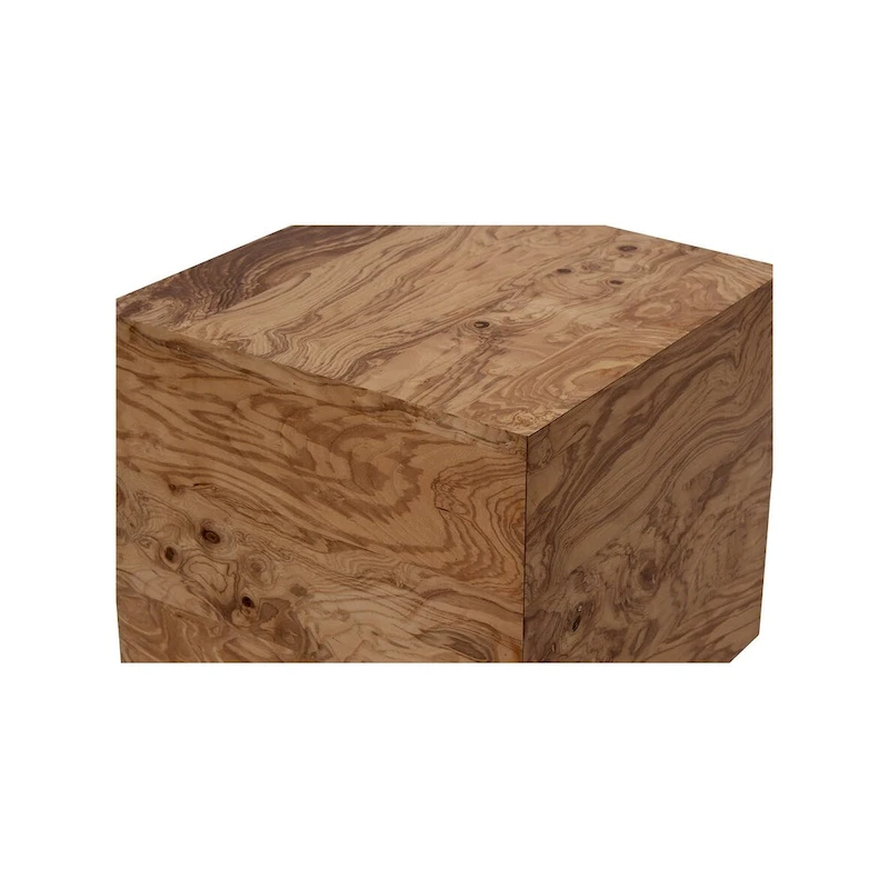 Macari Modern Natural Burl Wood Side Table - 18W x 18D x 16H