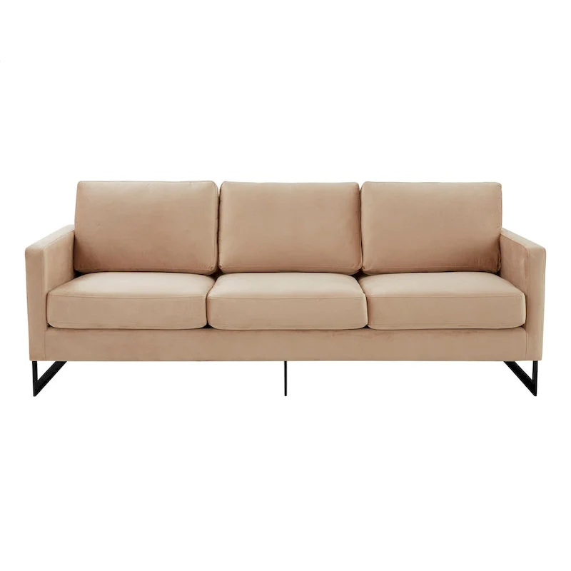 Leisuremod Lincoln 3-Seater Upholstered Velvet Sofa with Black Stainless-Steel Base