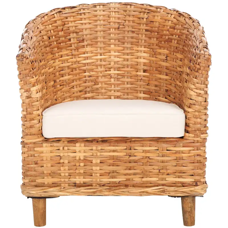 Rattan Barrel Chair with Cushion - 29.1 x 27.2 x 32.7