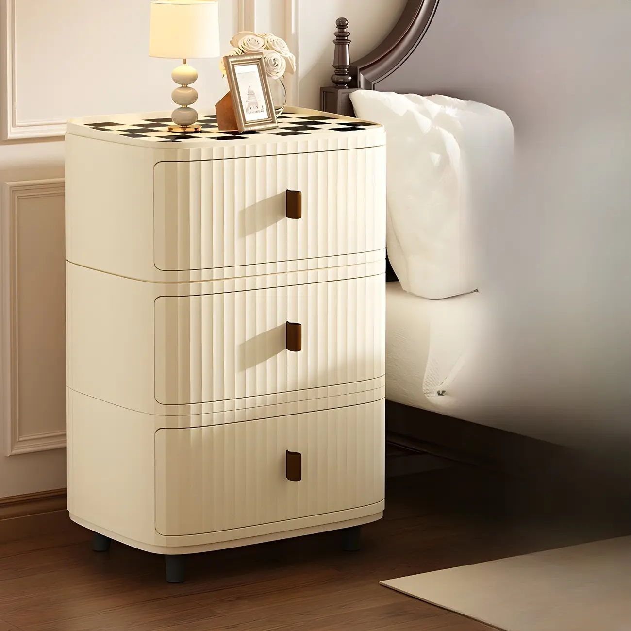 Modern Black And White Grid Top Nightstands with Drawers