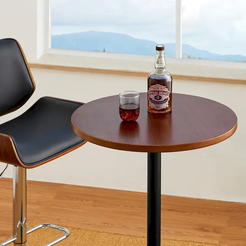 39.5H Modern Bistro Walnut Top Round Pub Bar Table