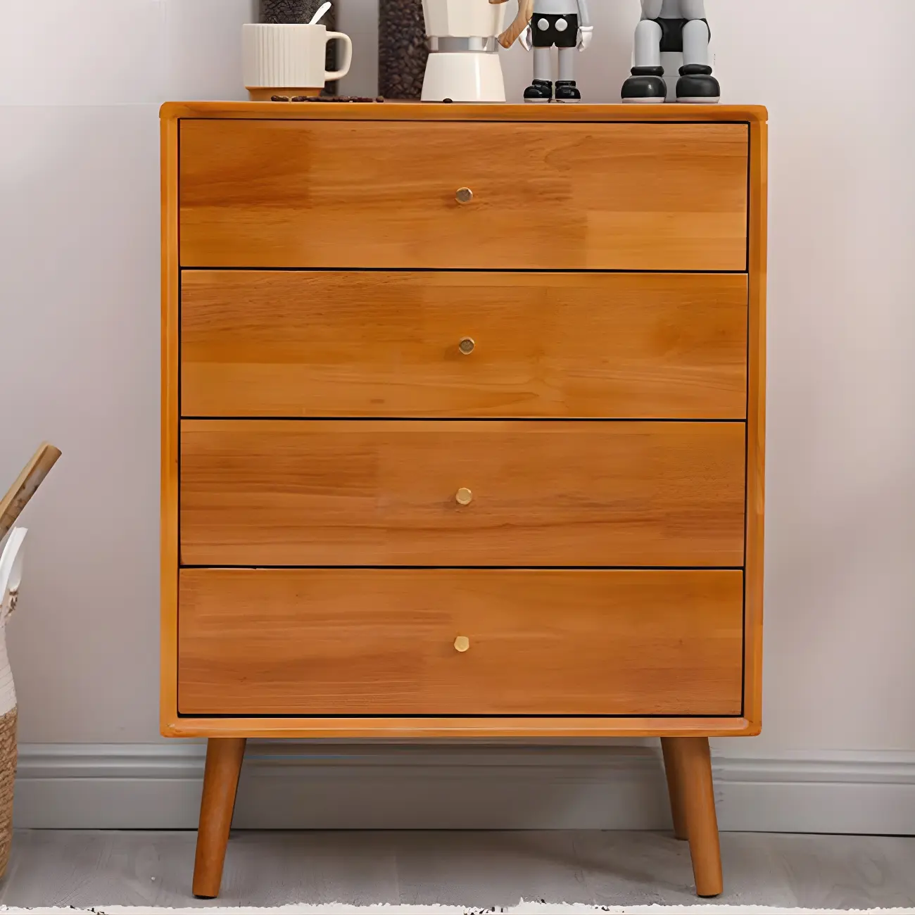 Compact Natural Wood Combo Dresser with Cabinet and Drawers
