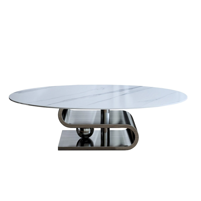 Exquisite Modern Oval Coffee table with white 51L Stone Top and Gold Metal Base