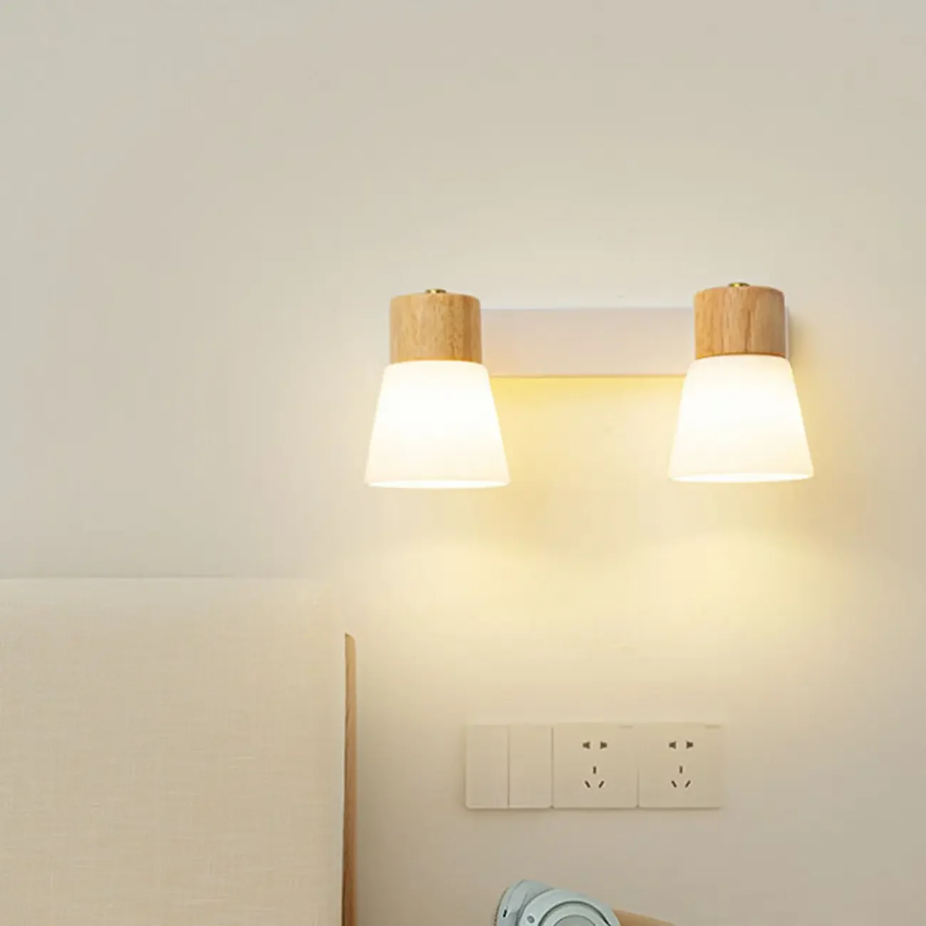 Mini White Natural Wood Metal Wall Sconce