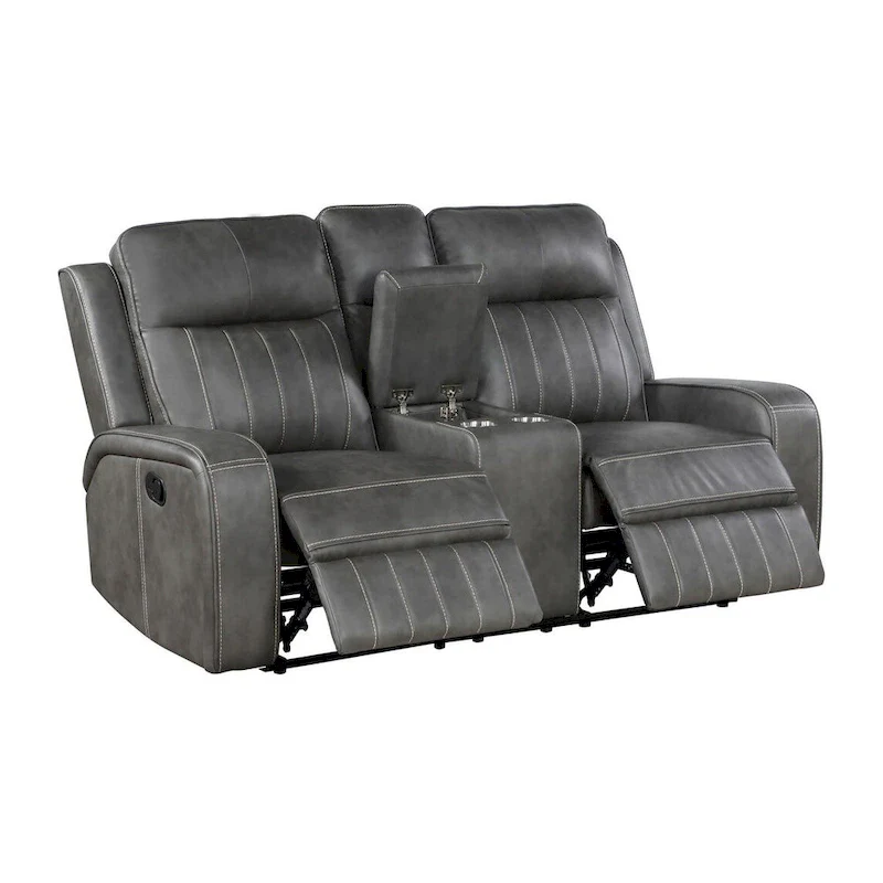 Grey Motion Reclining Loveseat with Console