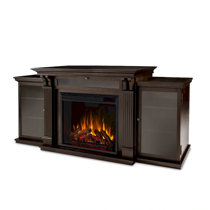 Calie 67  Electric TV Stand Fireplace in Dark Walnut by Real Flame - 67L x 18W x 30.5H