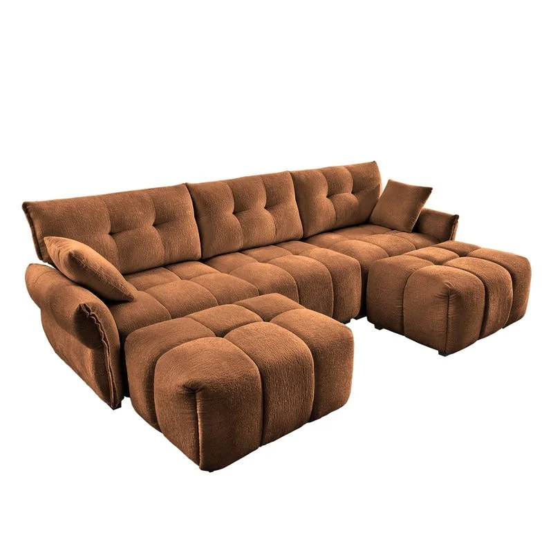 110.2  Chenille 3 Seater Upholstered Sofa, 2 Ottoman