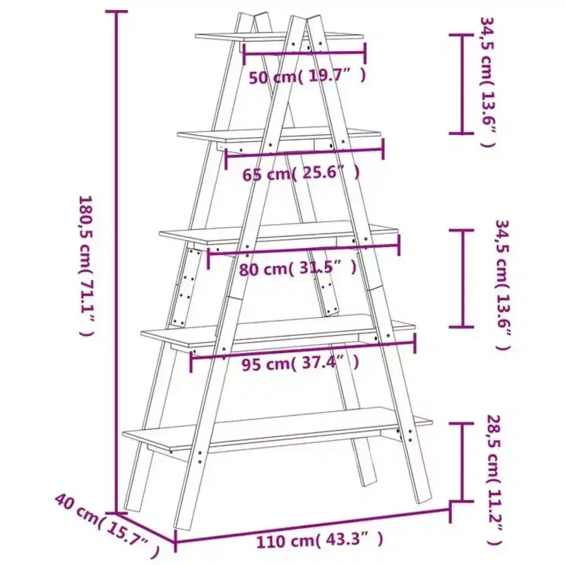 vidaXL 5-Tier Shelf Free Standing A-shape Display Bookcase Solid Wood Pine