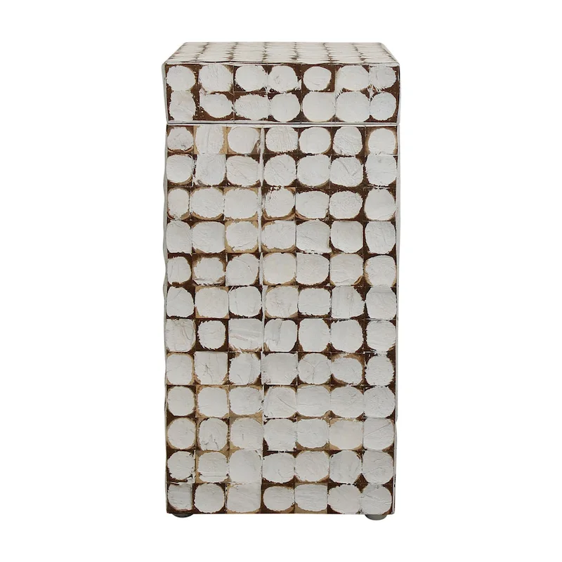 Juliette Distressed Natural Coconut Cube Accent Table by East at Main