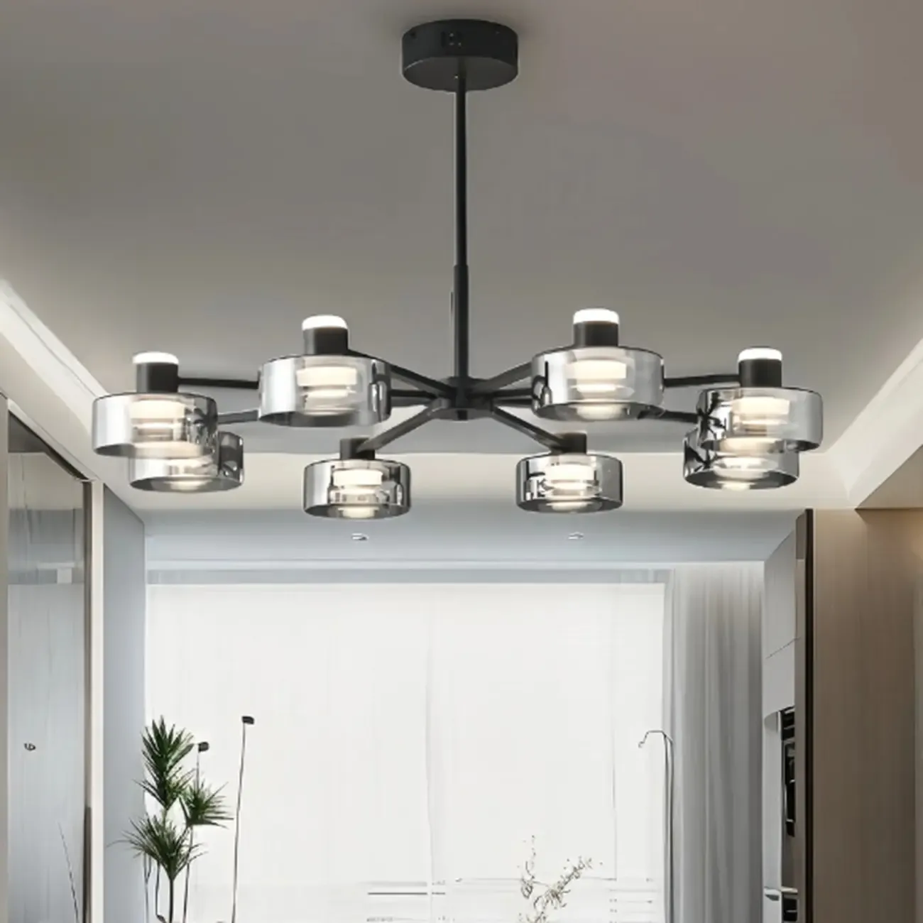 Modern Black Circle Round Glass LED Chandelier
