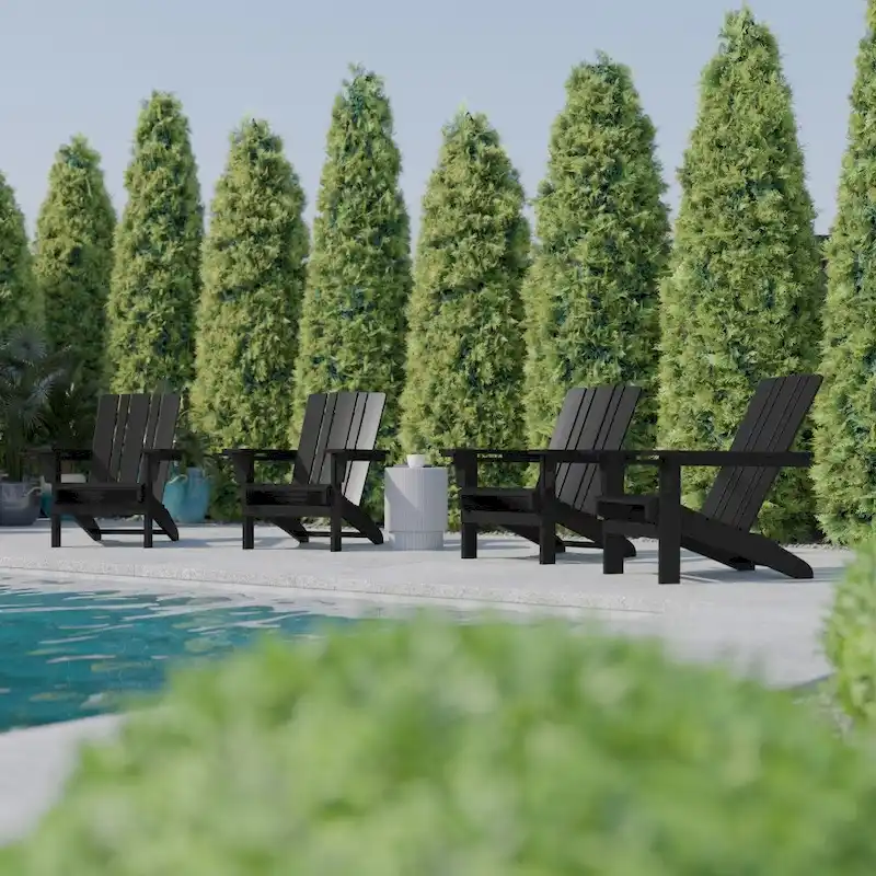 Set of 4 Commercial All-Weather Adirondack Chairs with Cupholders