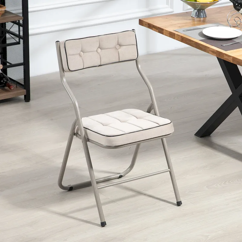 Velvet Upholstered Steel Tufted Folding Dining Chairs(set of 4)