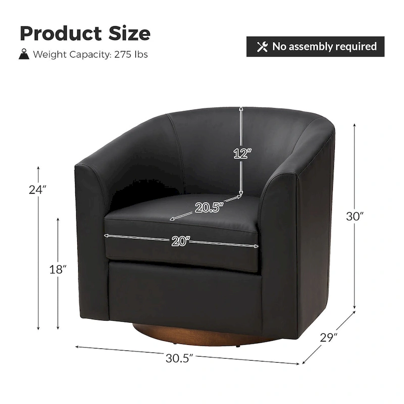 Haley Modern Swivel Barrel Faux Leather Chair with Solid Wood Base by HULALA HOME