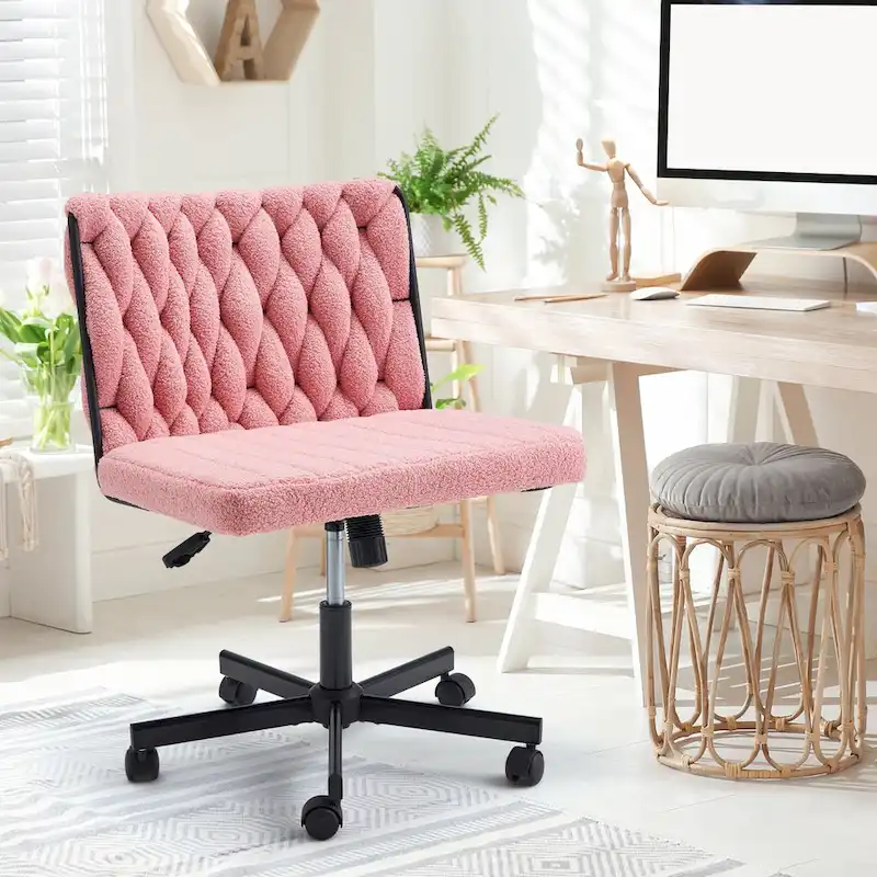Armless Criss-Cross Chair with Wheels | Height Adjustable | White / Cherry / Beige / Pink / Grey | For 1 Person