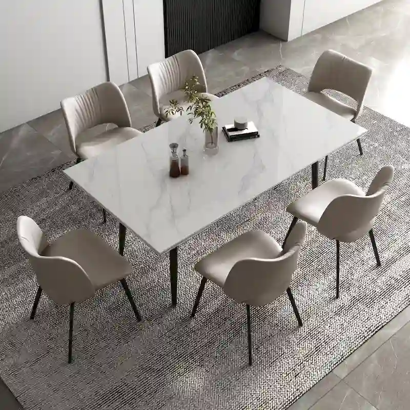 7 Piece 62.9 inch to 94.4 inch Extendable Dining Table Set with Sintered Stone Top 6 Chairs