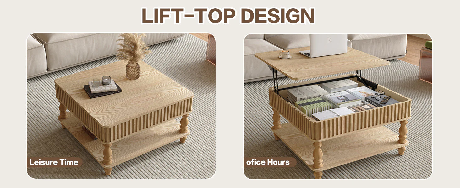 Walker Edison | Lift-Top Elevated Traditional Fluted Coffee Table
