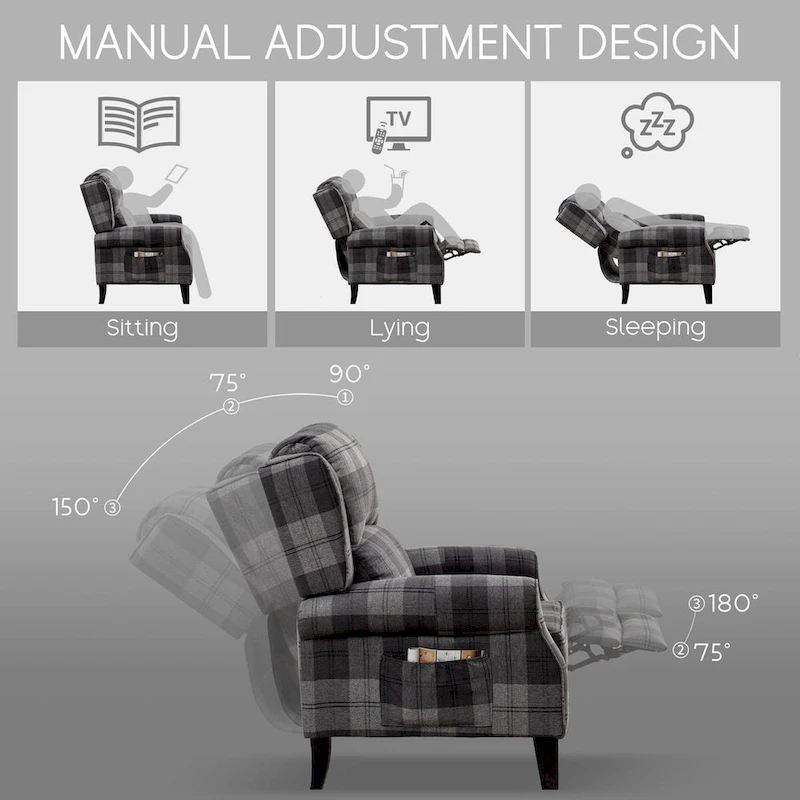 HOMYKA Manual Pushback Recliner Adjustable Accent Chair Wingback Armchair Set of 2