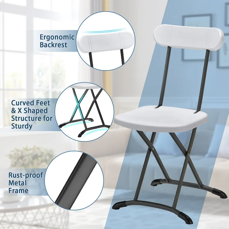 Gymax 4-Pack Folding Chair w/ Metal Curved Feet Wide Seat & Ergonomic