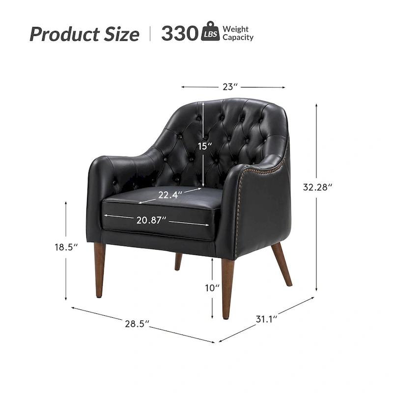 Melisa Classic Genuine Leather Wood Legs Barrel Chair With Tufted Back Set Of 2 By HULALA HOME