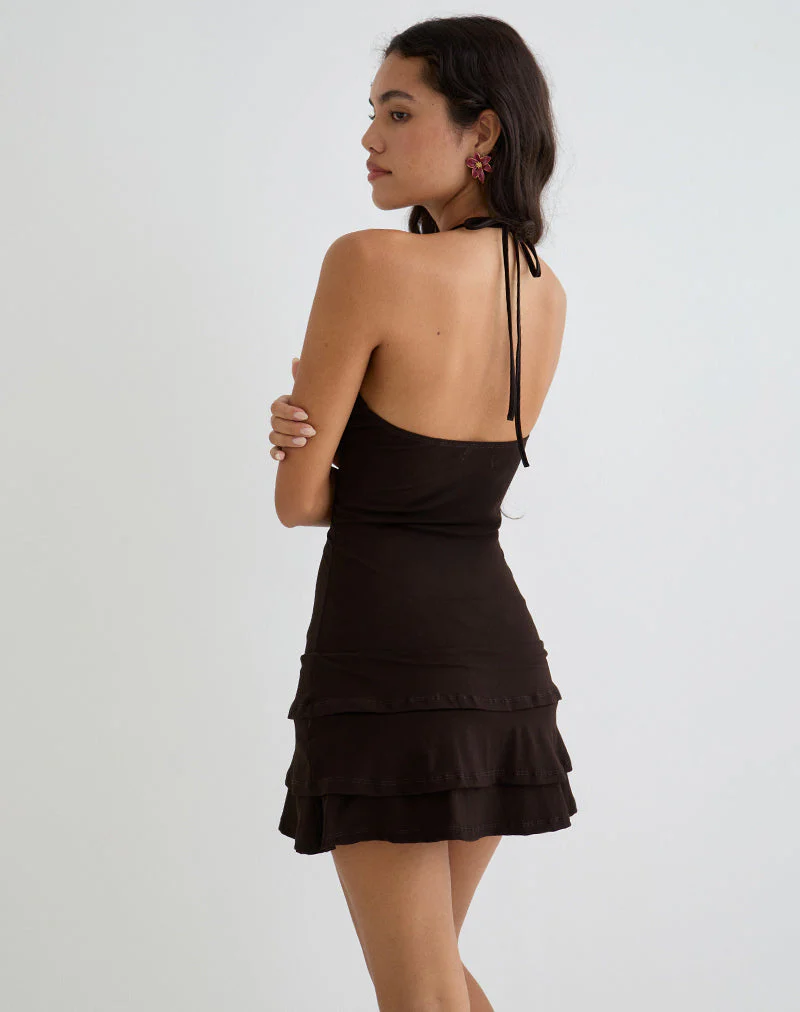 Suzetta Halter Mini Dress in Chocolate Brown