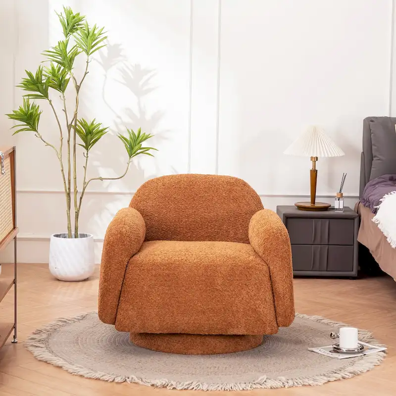 Boucle Upholstered Swivel Accent Barrel Chair with Armrest, Set of 1