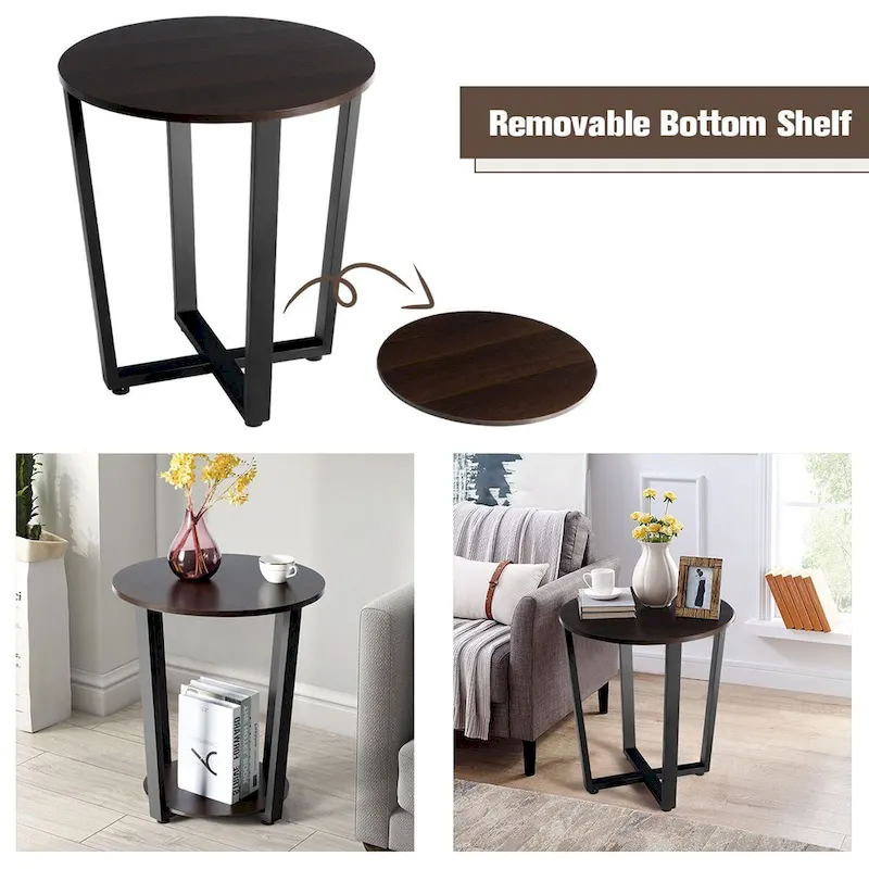 Costway Set of 2 Industrial End Table Sofa Side Table Nightstand Shelf