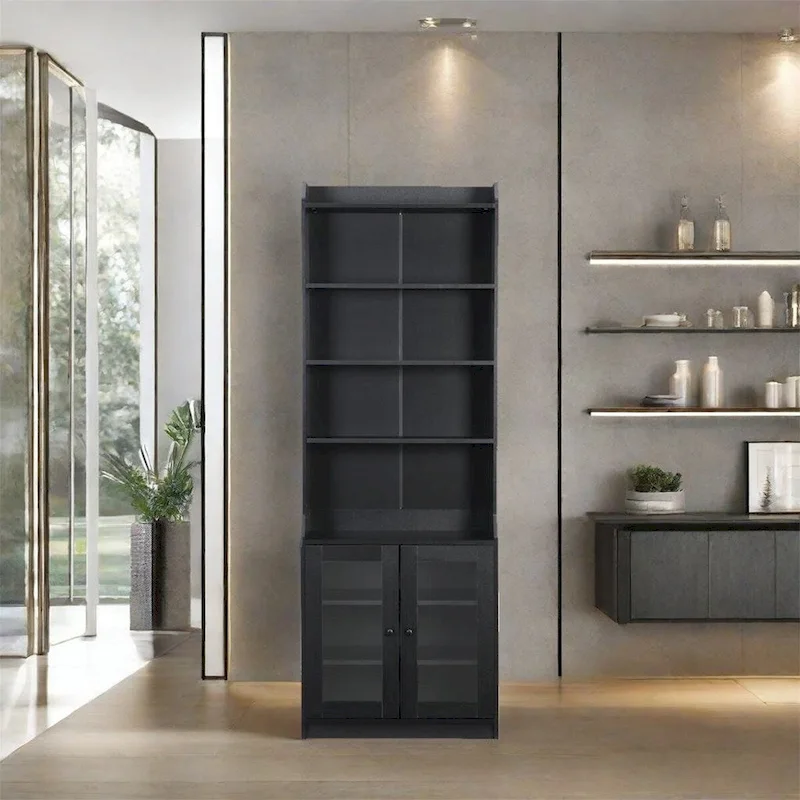 Black Tall Display Cabinet with 4 Adjustable Shelves & Acrylic Door Panels