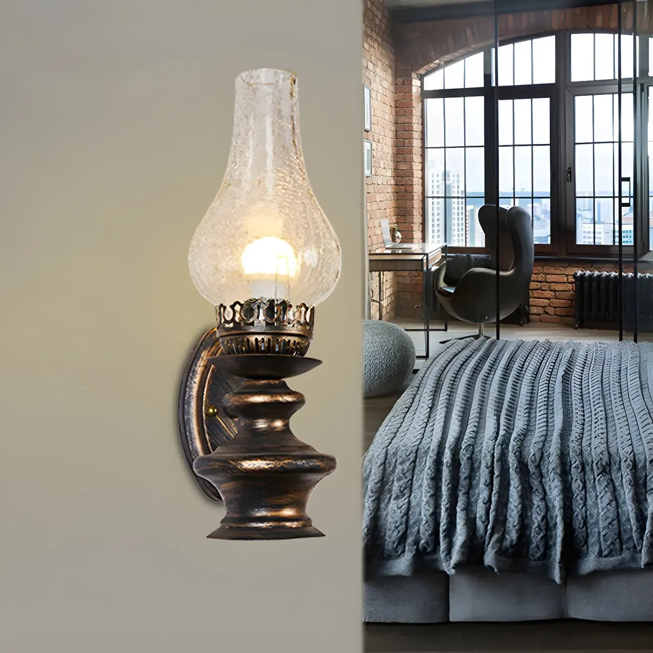 Industrial Bronze LED Lantern Wall Sconce for Bedroom Decor