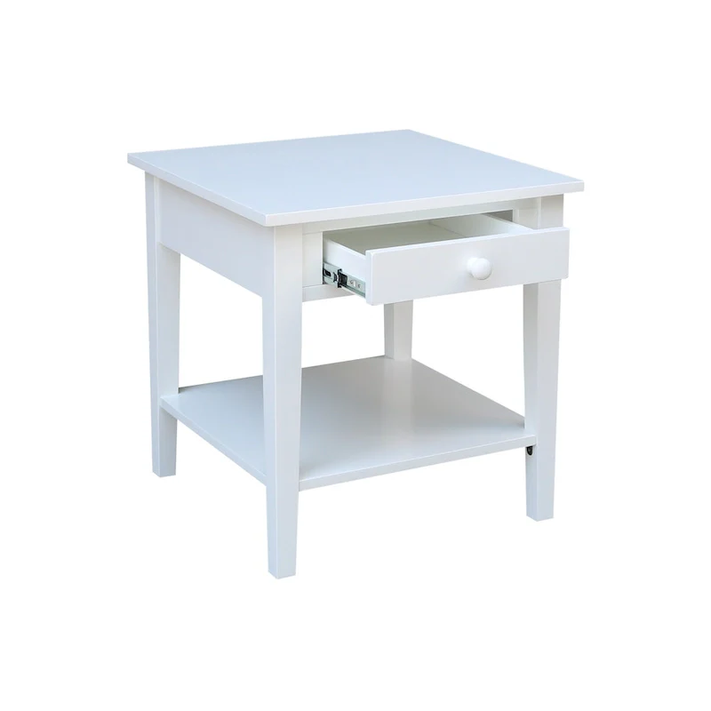 Square Solid Parawood End Table with Drawer & Shelf, 24