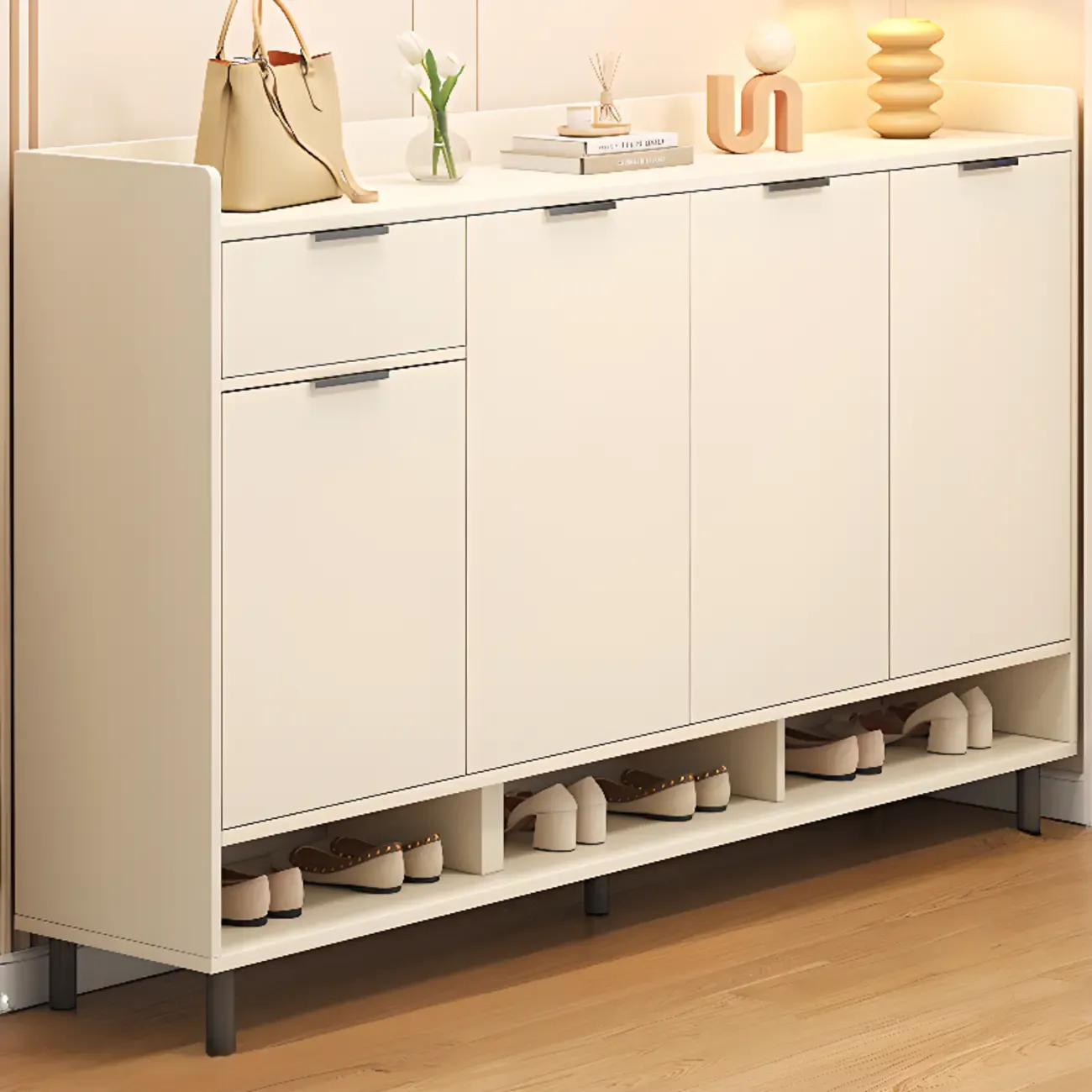 Entryway Off-White Wooden Shoe Storage Cabinet