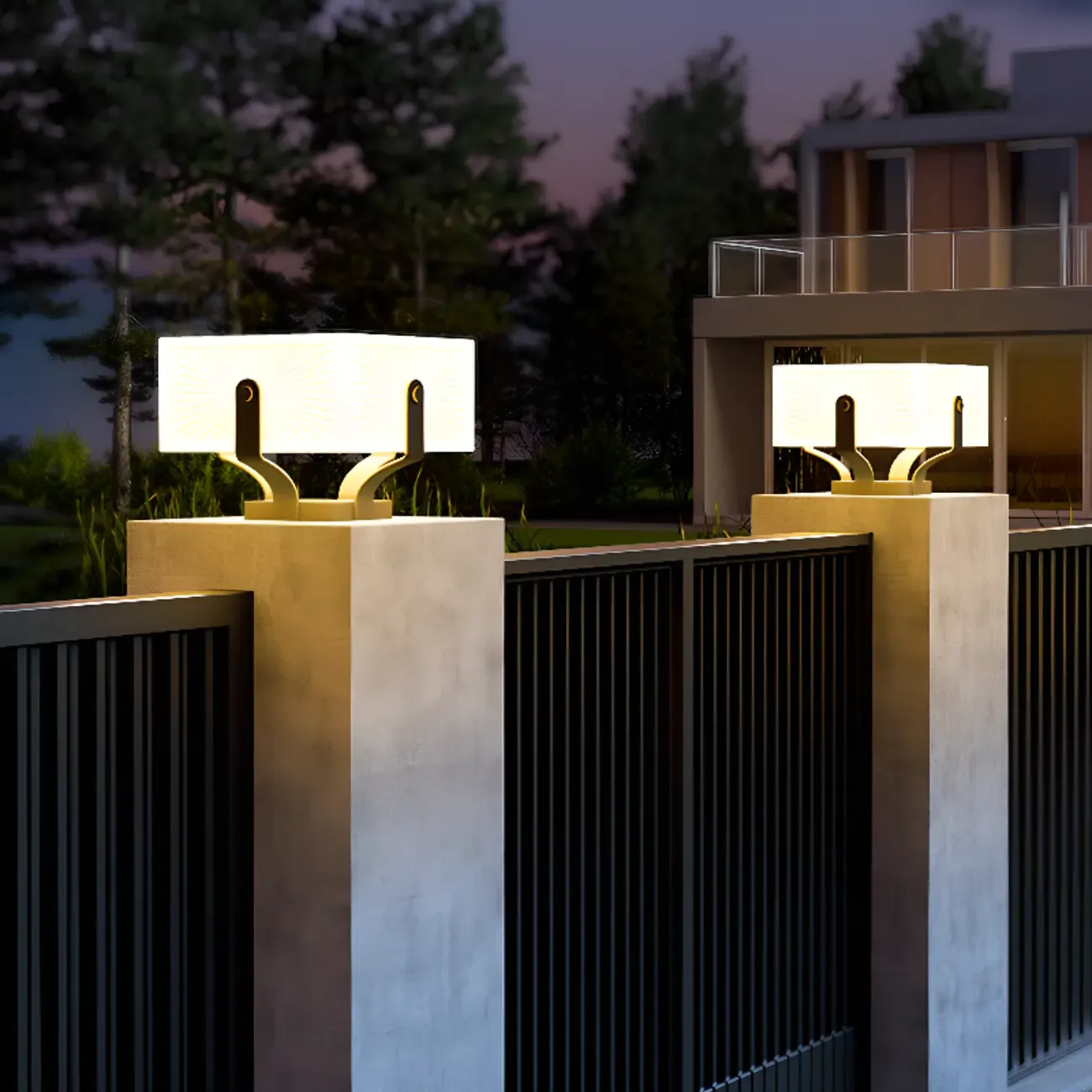 Modern Metal Bracket Solar White Cube Outdoor Post Lights