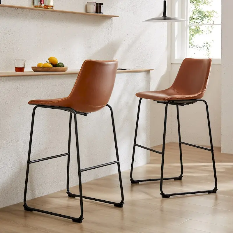 Counter Height Bar Stools Set of 2 with Faux Leather Seat