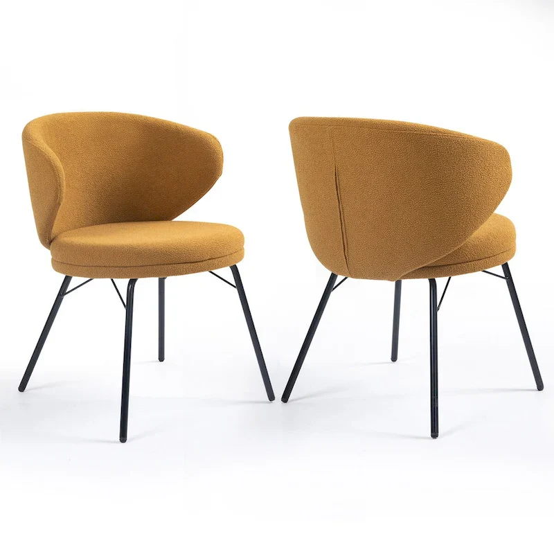 Set of 2 Barclay Orange Boucle Fabric Dining Chair with Black Iron Legs