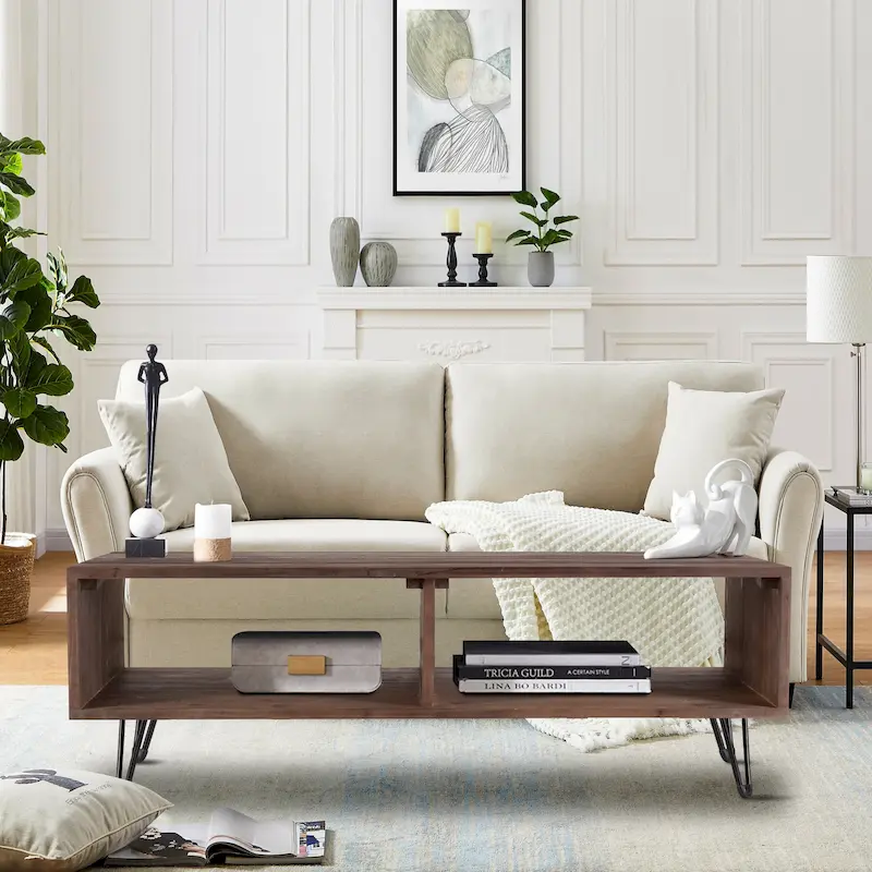 Coffee Table, Vintage, Reclaimed Wood, Open Storage, Metal Legs, Foldable, 42"L x 23"W x 18"H, Hickory