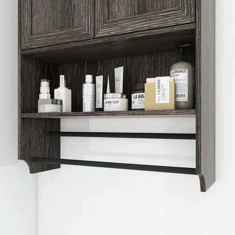 Bathroom Wall Cabinet with Adjustable Shelf, Towel Bar, and Paper Holder