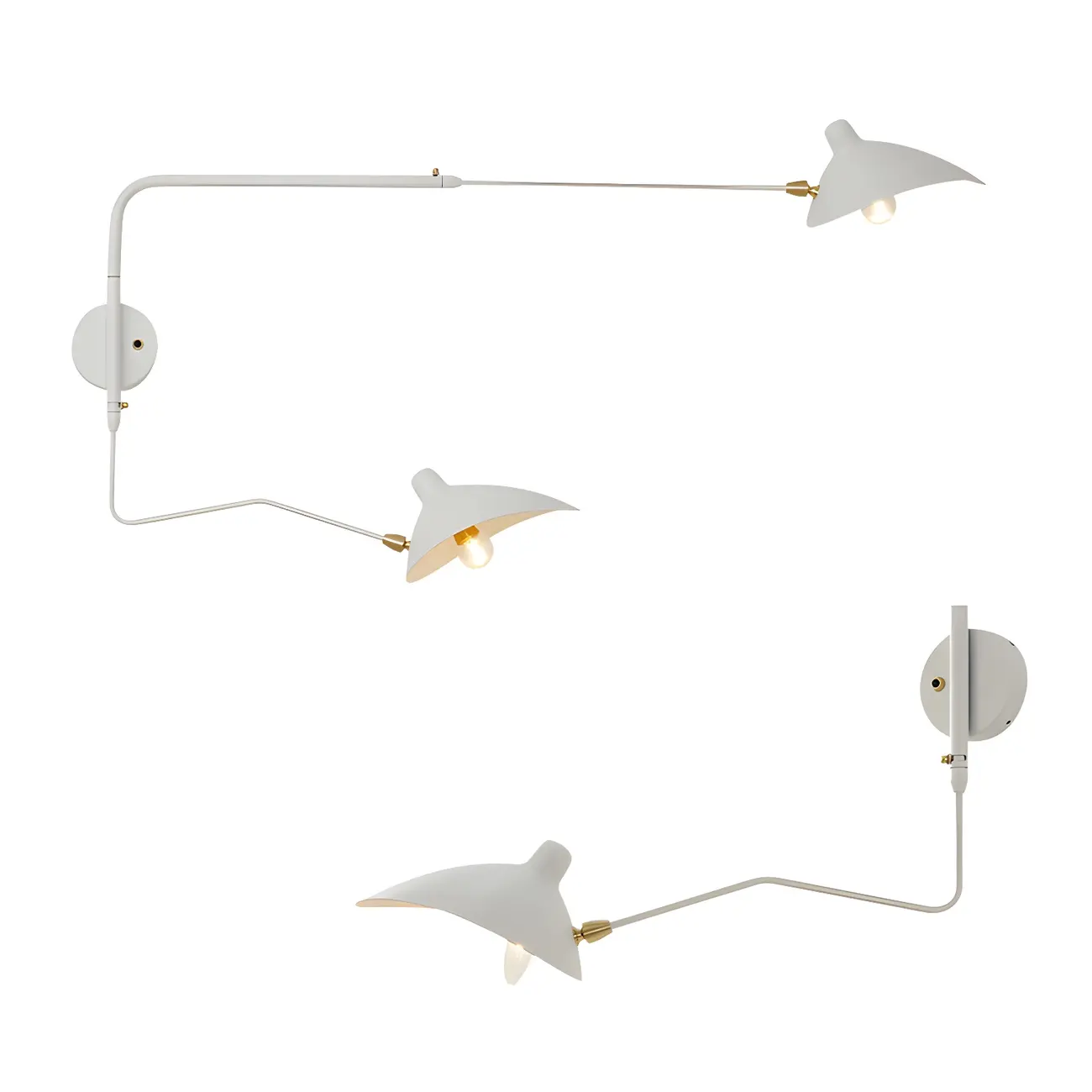 Modern 2-Light White Dual-Arm Swing Arm Wall Light