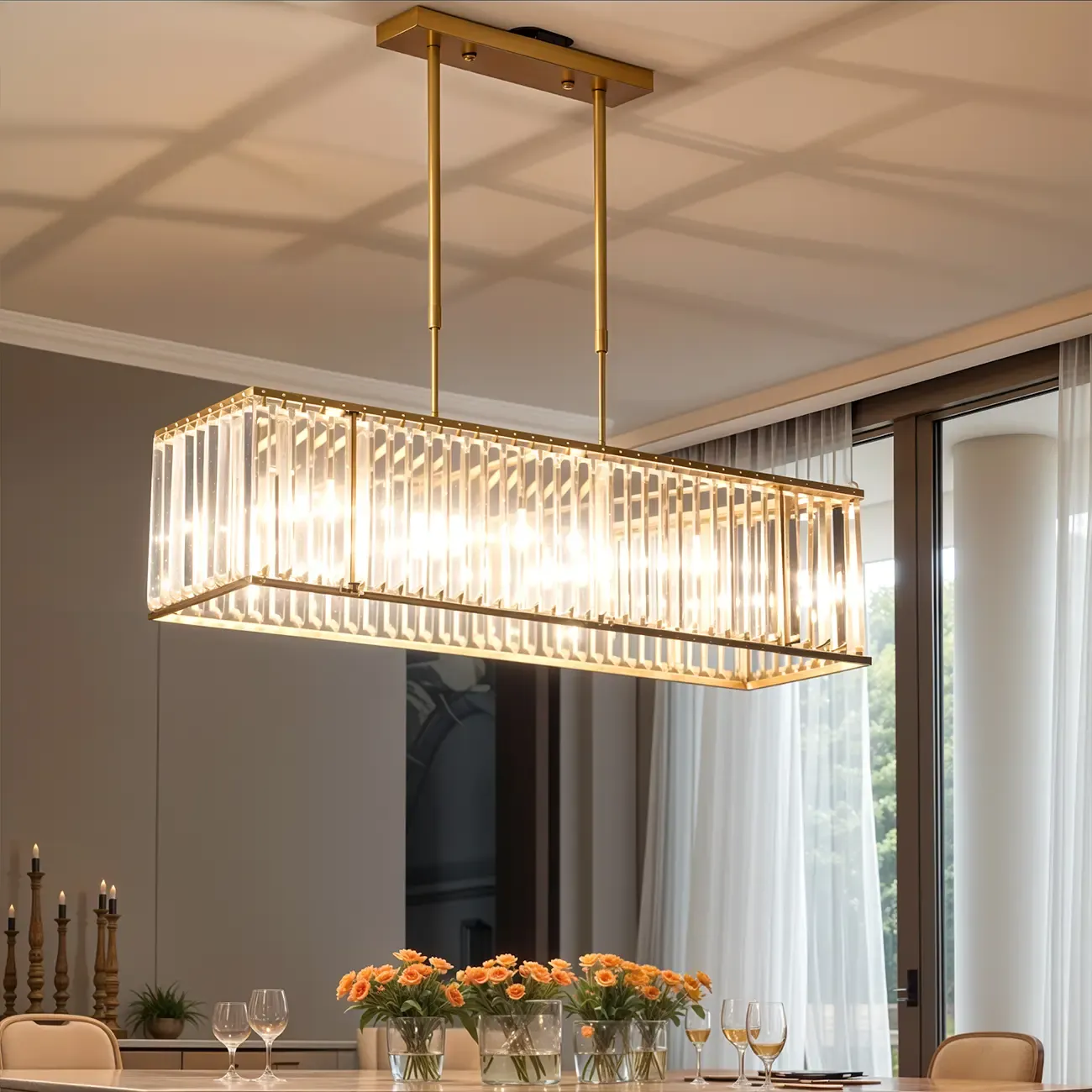Luxury Crystal Gold Rectangle Island Pendant Light