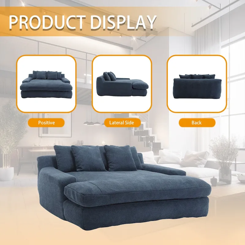 Chenille Upholstered 2-seater Deep Seat lazy sofa bed With 5 back pillows