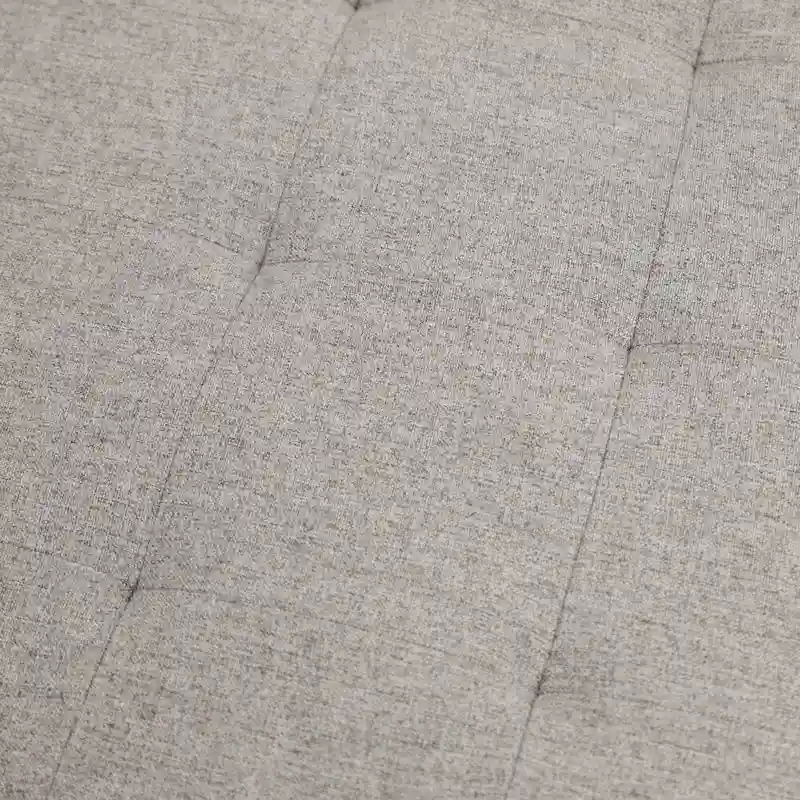 Tufted Round Cotton Linen Ottoman with Iron Frame