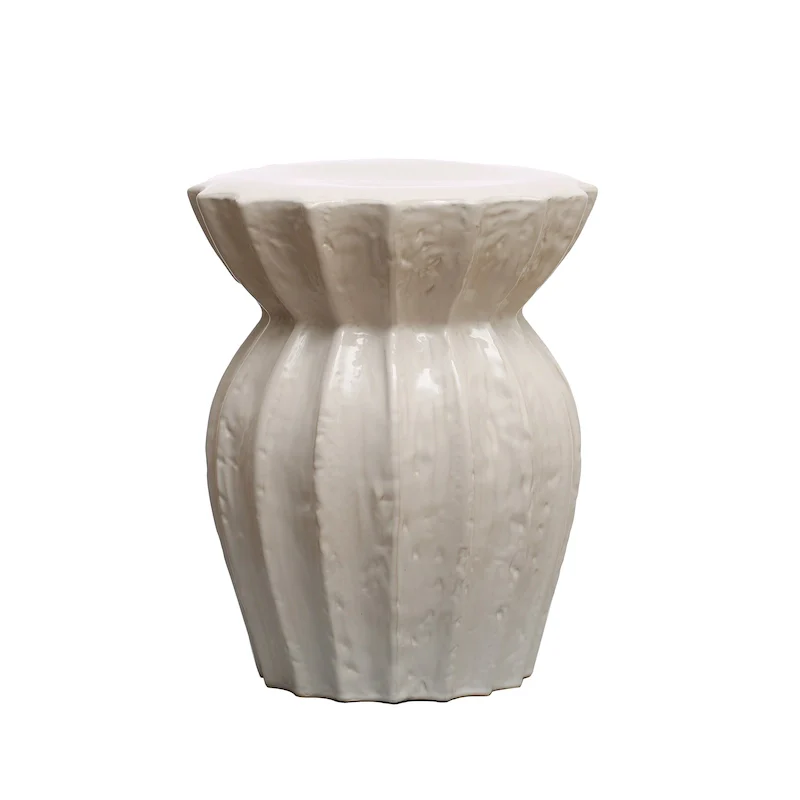 Elegant Sculpted Stoneware Stool - 15.3L x 15.3W x 19.8H