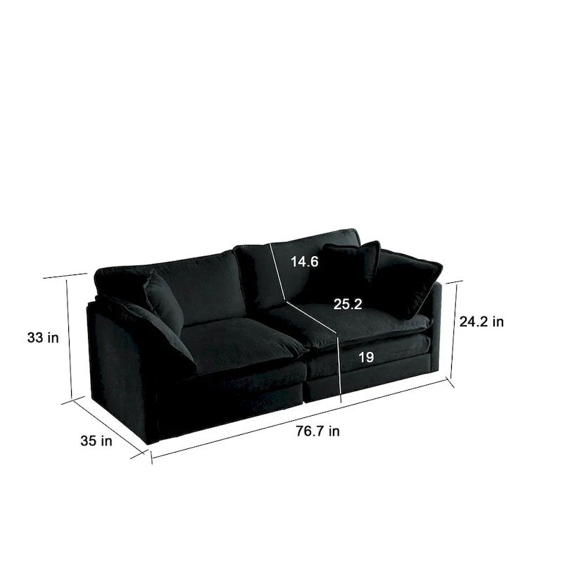 Black 3-Piece Chenille Sofa Set with Loveseat and 2 Single Sofas