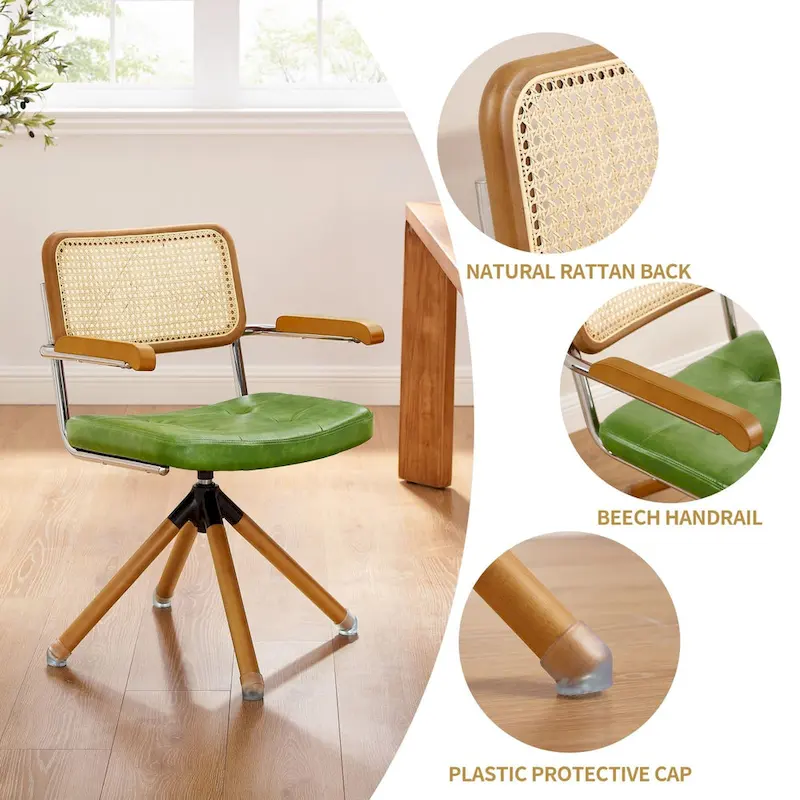 Art Leon Swivel PU Leather and Wooden Accent Chair