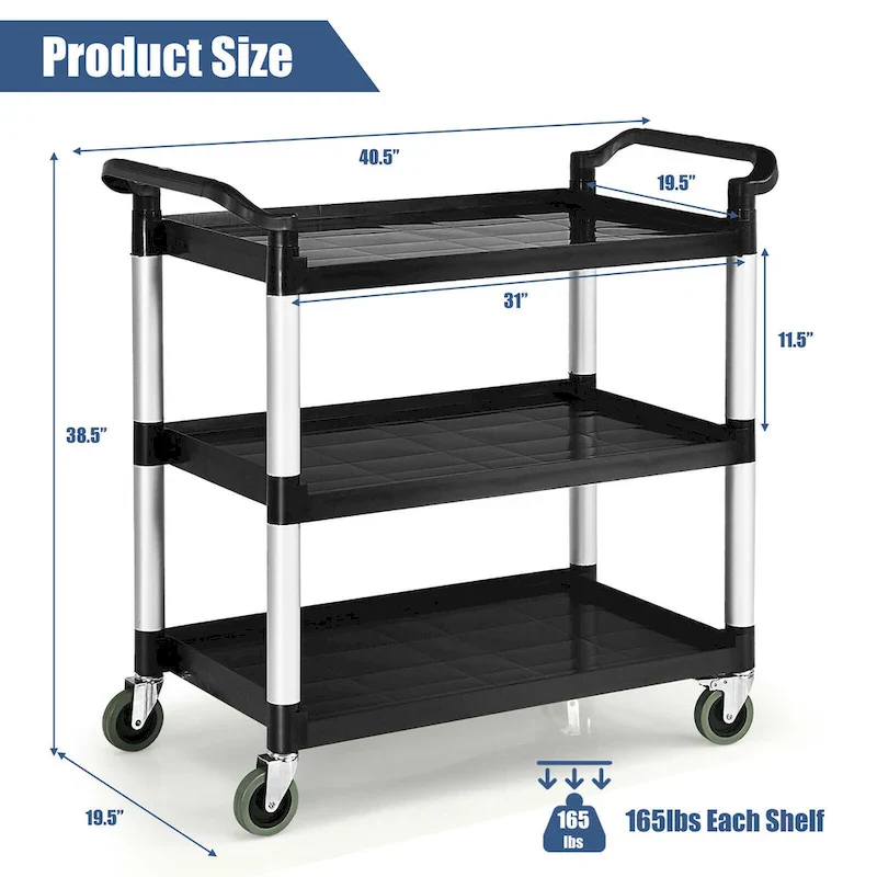 3-Shelf Utility Service Cart Aluminum Frame 490lbs Capacity w/