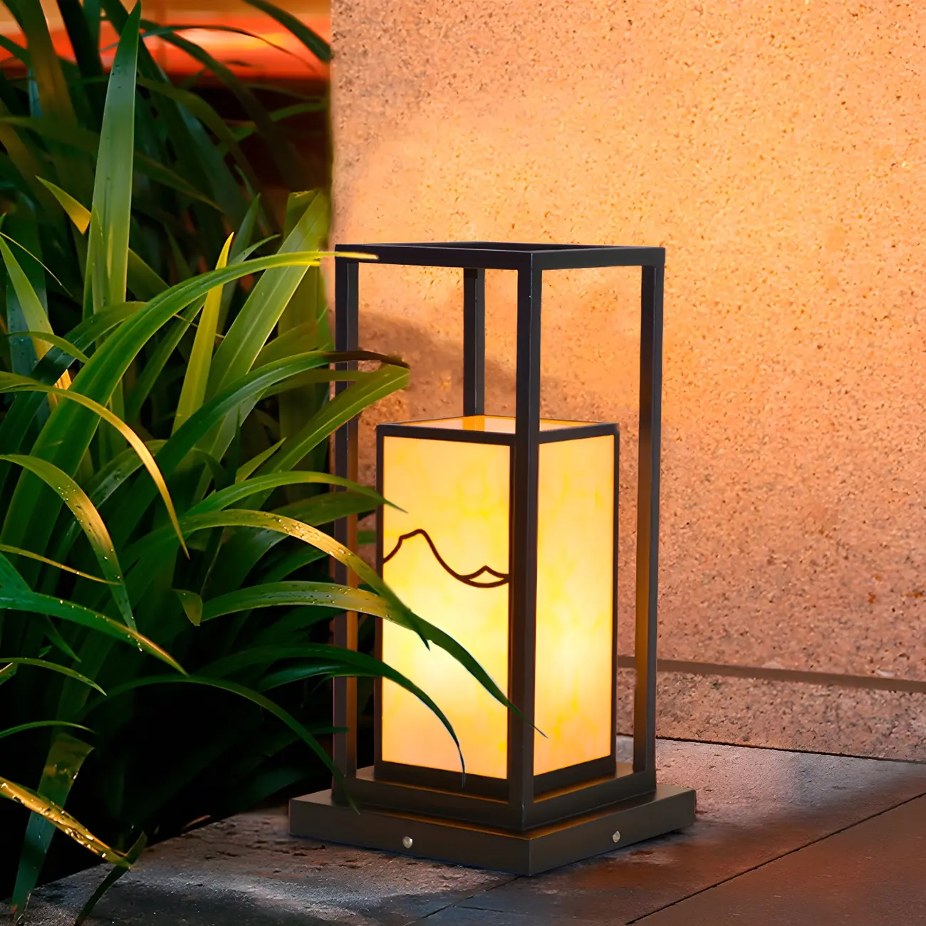 Black Metal Glass Geometric Post Cap Light