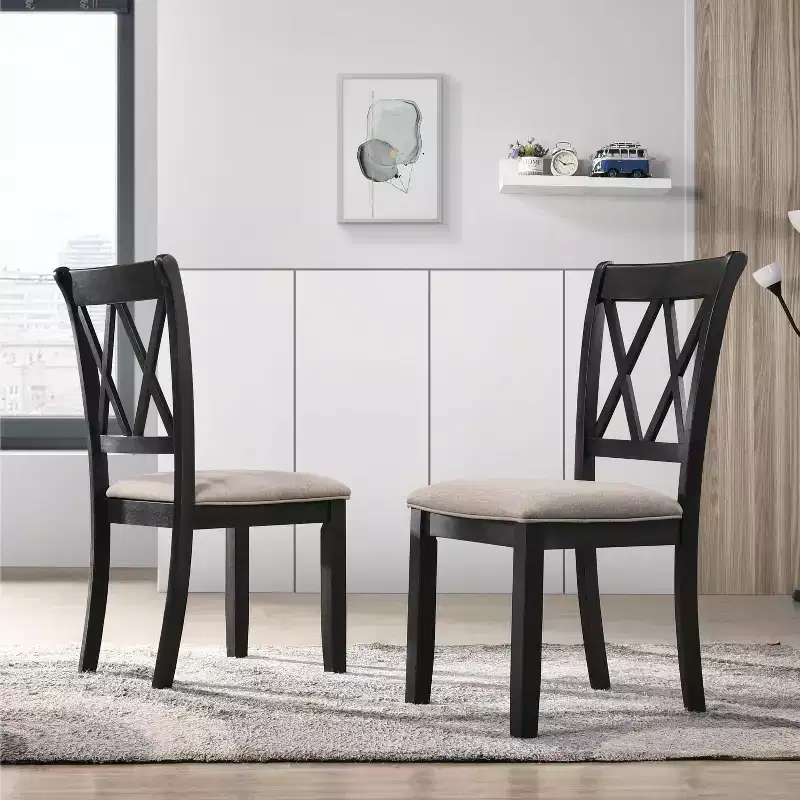 Okak Mid-Century Fabric Upholstered Dining Chairs Set of 2, Solid Wood Kitchen Side Chairs with Unique Back for Dining/Living Room