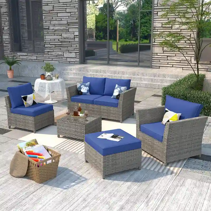 XIZZI 6-piece Patio Wicker Furniture Set with Coffee Table