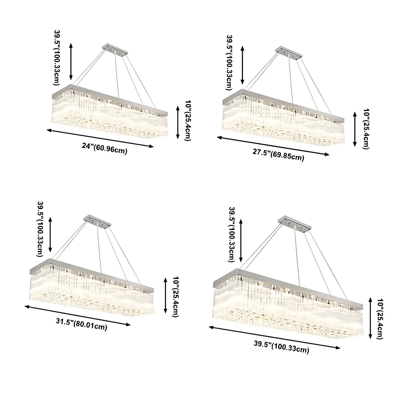 Modern Silver Crystal Rectangle Island Chandelier