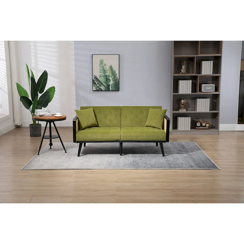 Velvet Upholstered Tufted Sleeper Loveseats Armsofa with Metal Feet