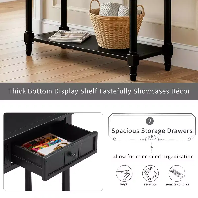 GDFStudio Darren Traditional Entryway Console Table with 2 Drawers and Bottom Shelf