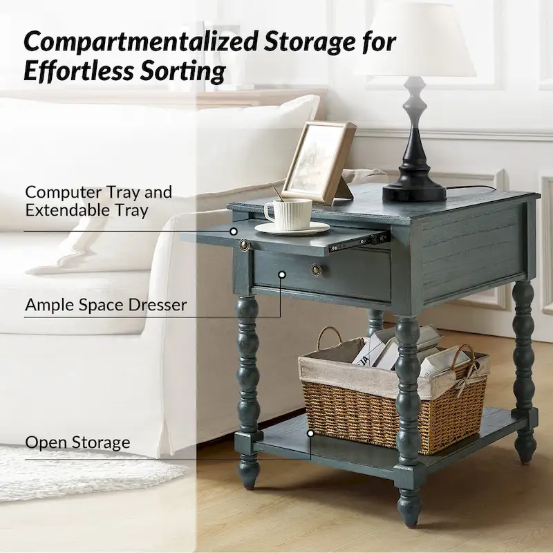 Eric Traditional 26 Tall Solid Wood End Table with USB Set of 2by HULALA HOME